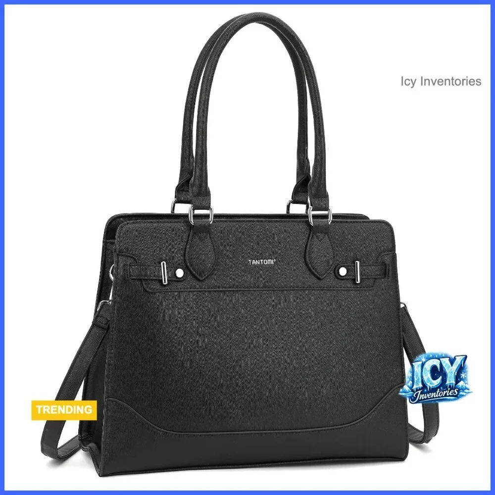Structured Tote Bag, Vegan Leather Satchel with Pockets for Work
